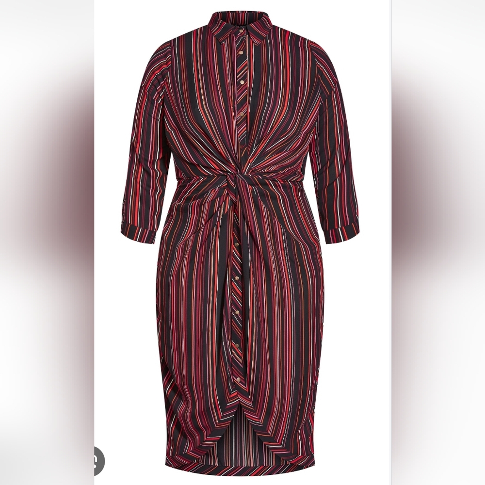 City Chic button-up amber strip long sleeve dress 16 - Picture 2 of 5